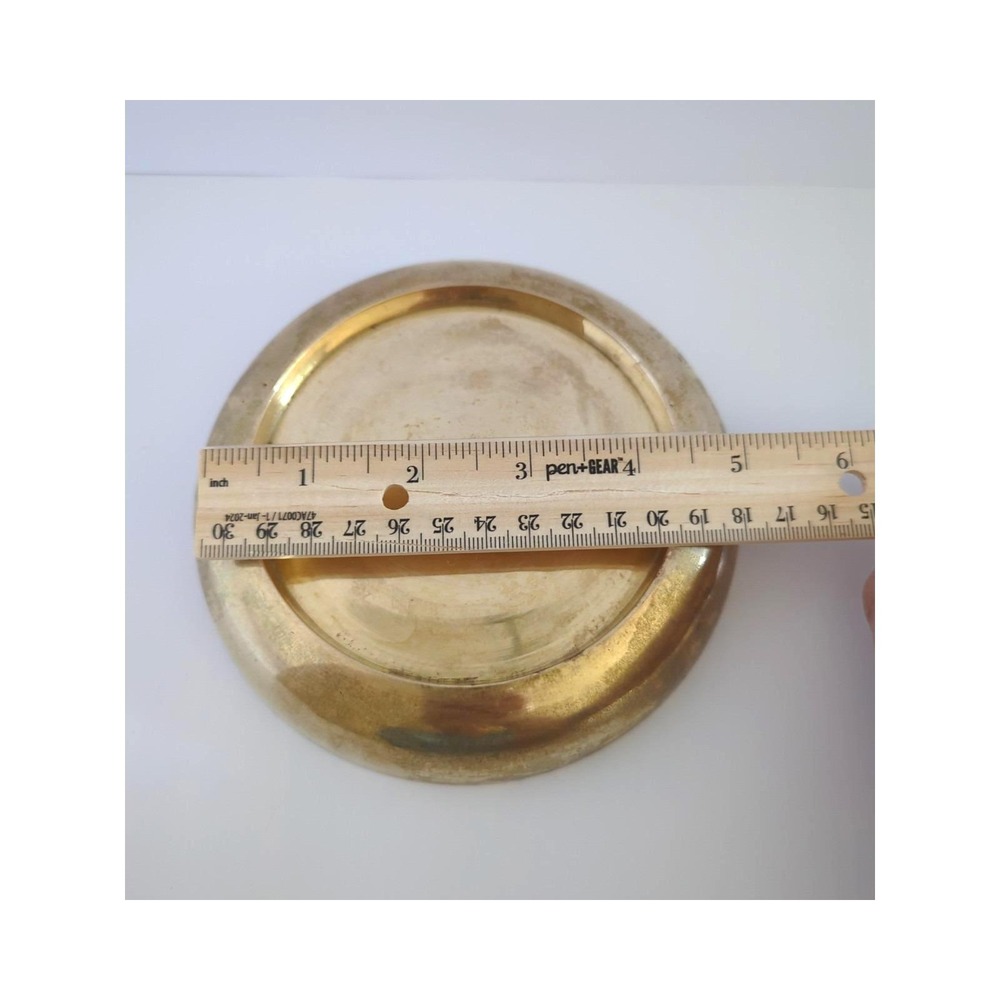 Vintage Brass Pillar Candle Holder Round Patina Finish 5in Mid Century Modern - Picture 4 of 6